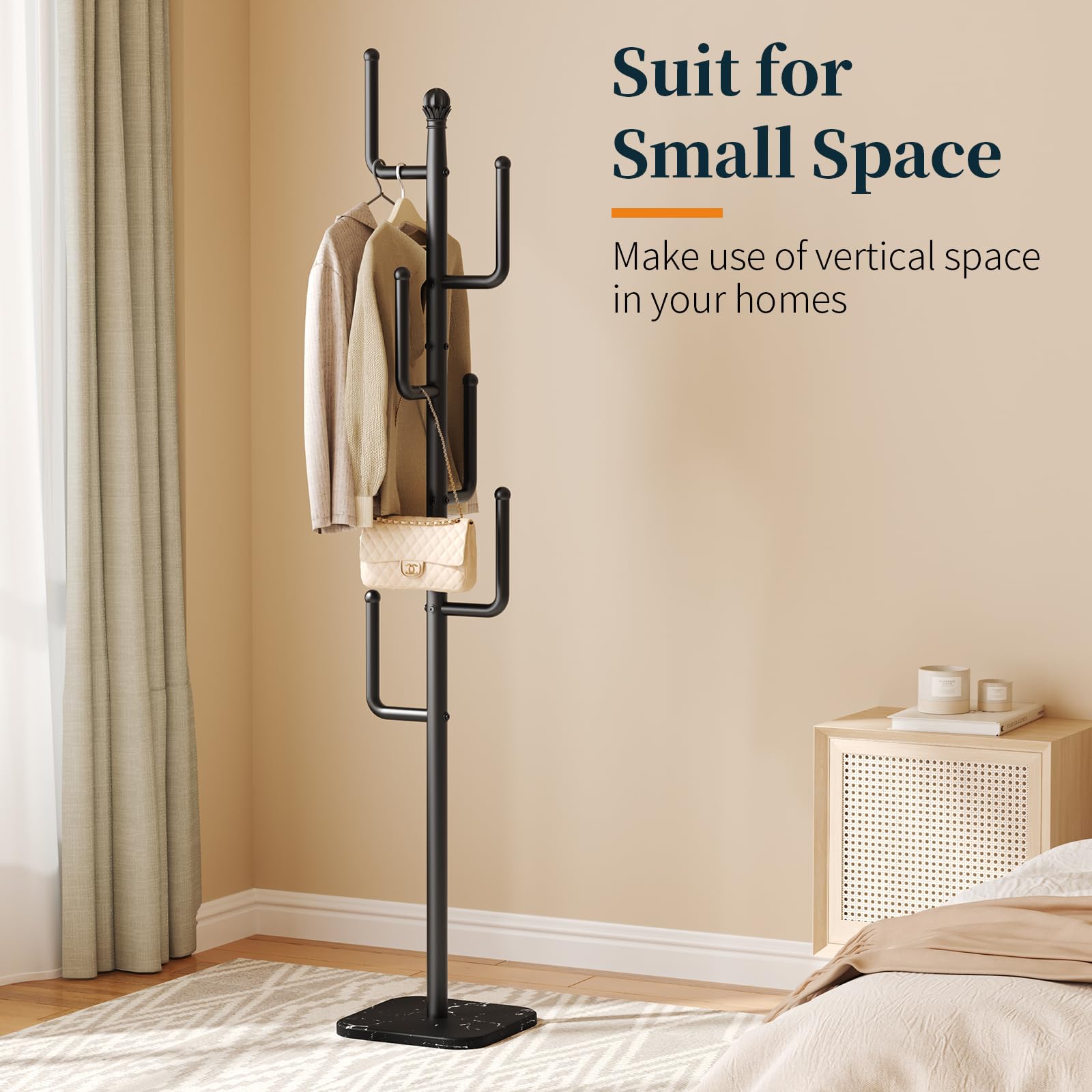 Yoobure Coat Rack Freestanding with Natural Marble Base, Cactus